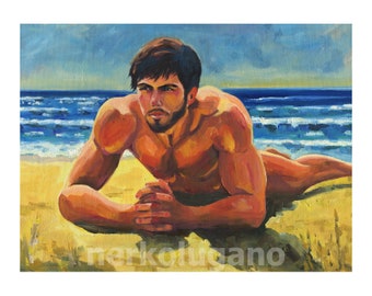 Original Hand painted Oil Painting on canvas Erotic Male Man Gay