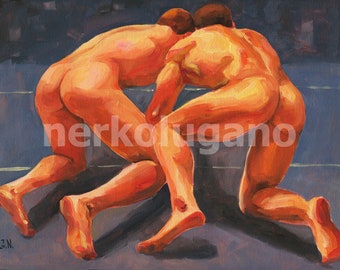 Original Hand painted Oil Painting on canvas Erotic Male Man Gay