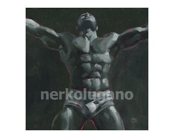 Original Hand painted Oil Painting on canvas Erotic Male Man Nude Gay