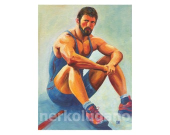 Original Hand painted Oil Painting on canvas Erotic Male Man Gay