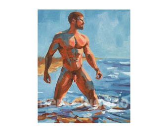 Original Hand painted Oil Painting on Stretched Canvas Erotic Male Man Nude Gay