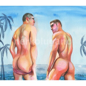 Unique Gay Man Art - Original Watercolor Painting on A3 Paper, 12x16 Inches