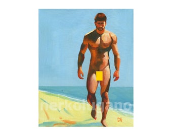 Original Hand painted Oil Painting on canvas Erotic Male Man Nude Gay