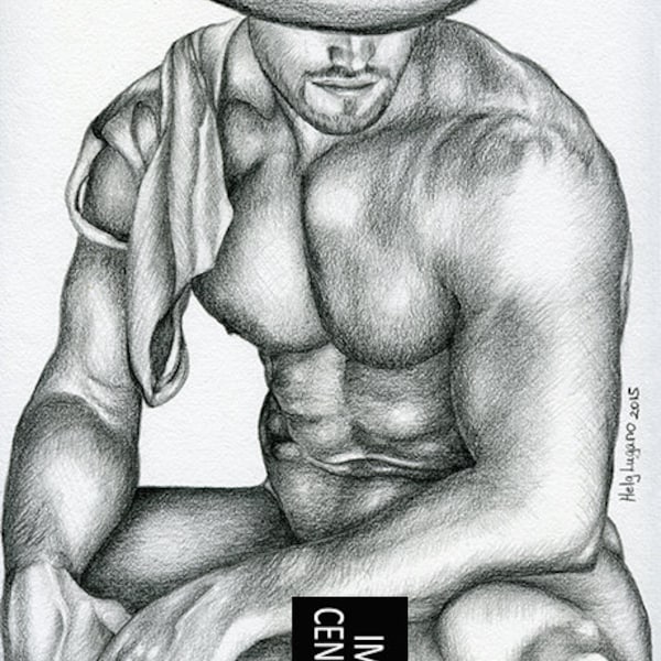 IMPRESSION d’Art originale travail Pencil Drawing Gay Male Nude « détente »