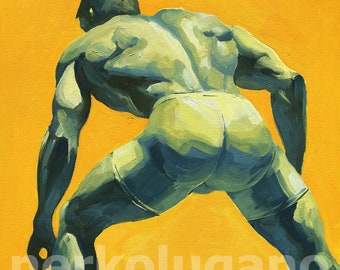 Original Hand painted Oil Painting on canvas Erotic Male Man Nude Gay