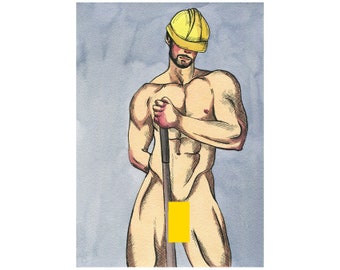 Original Hand painted Artwork Watercolor Painting Erotic Male Man Nude Gay