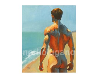 Original Hand painted Oil Painting on canvas Erotic Male Man Nude Gay
