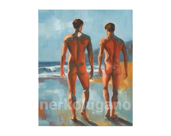 Original Hand painted Oil Painting on Stretched Canvas Erotic Male Man Nude Gay