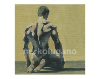 Original Hand painted Oil Painting on canvas Erotic Male Man Nude Gay