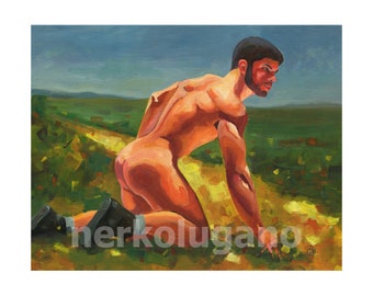 Original Hand painted Oil Painting on canvas Erotic Male Man Gay