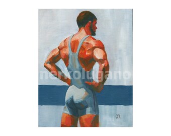 Original Hand painted Oil Painting on canvas Erotic Male Man Nude Gay