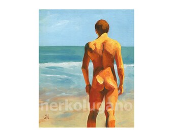 Original Hand painted Oil Painting on canvas Erotic Male Man Nude Gay