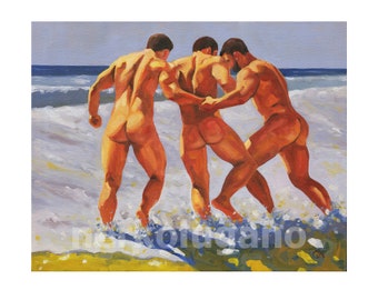 Original Hand painted Oil Painting on canvas Erotic Male Man Gay