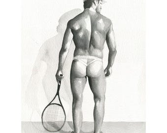 Einzigartige Gay Man Art - Original Aquarellmalerei auf Papier , 11x15 zoll