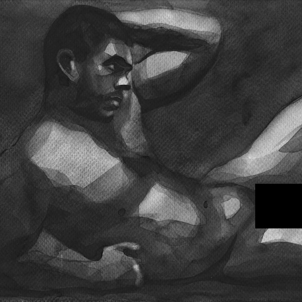 Original Hand painted Artwork Watercolor Painting Erotic Male Man Nude Gay