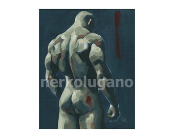Original Hand painted Oil Painting on canvas Erotic Male Man Nude Gay