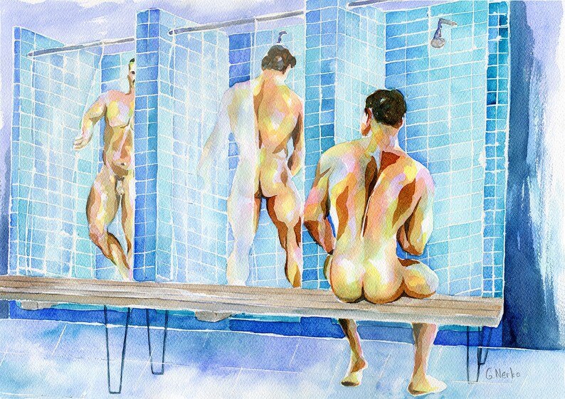 Beach gay male nude painting sculpture