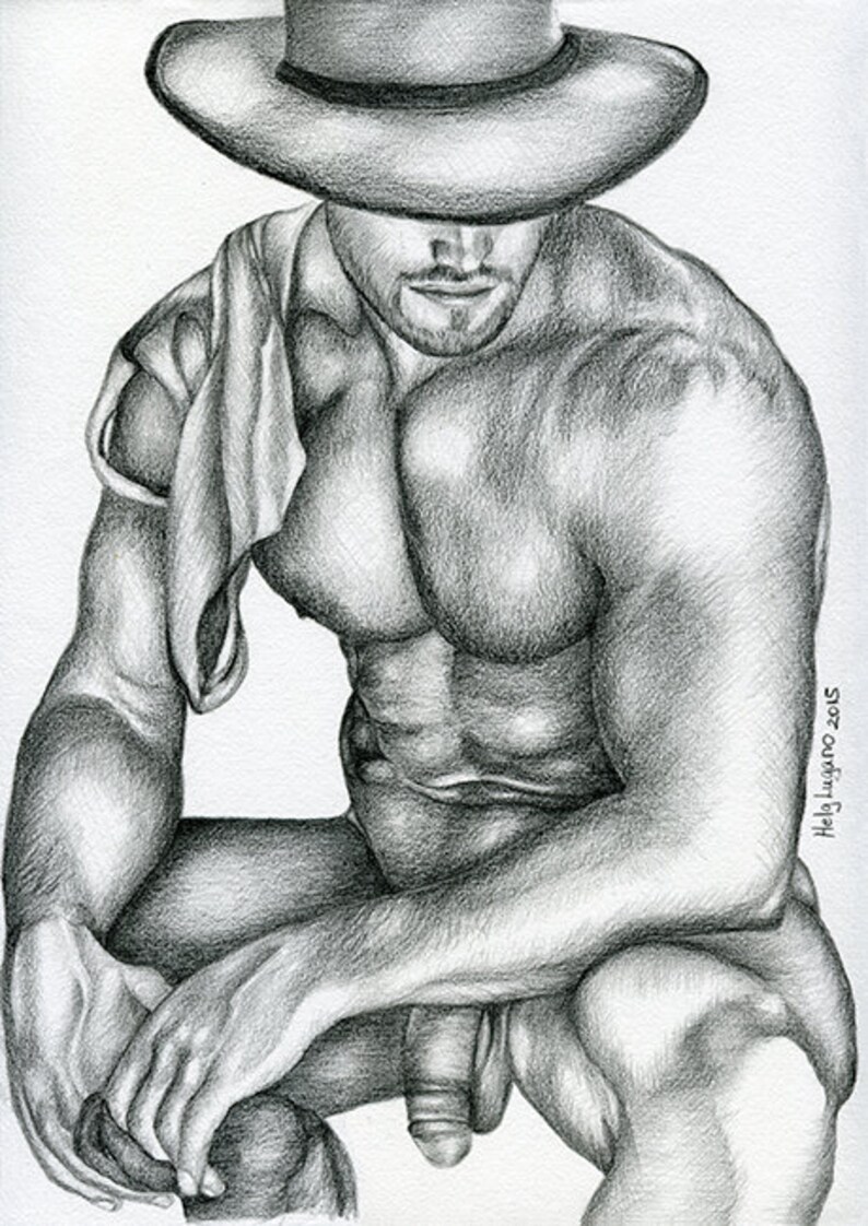 PRINT of Original Art Work Pencil Drawing Gay Male Nude "Relaxation&qu...