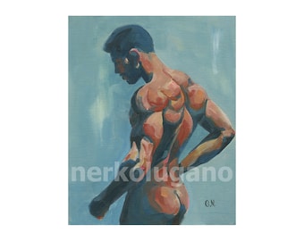 Original Hand painted Oil Painting on canvas Erotic Male Man Nude Gay