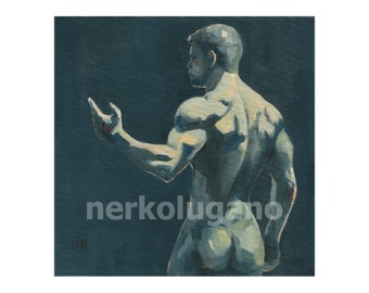 Original Hand painted Oil Painting on canvas Erotic Male Man Nude Gay