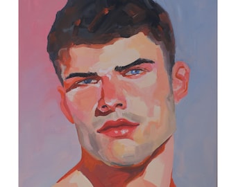 Original Hand painted Oil Painting on canvas Male Portrait  Man Gay
