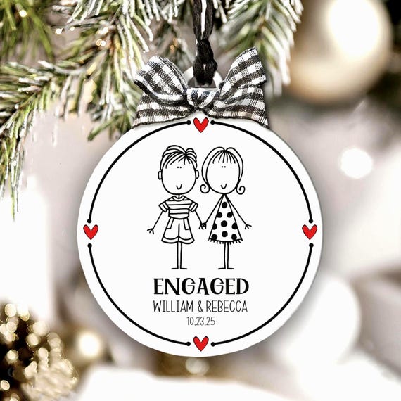 Engagement Gift Personalized Couples Ornament Wedding Keepsake First Christmas Engaged Handmade