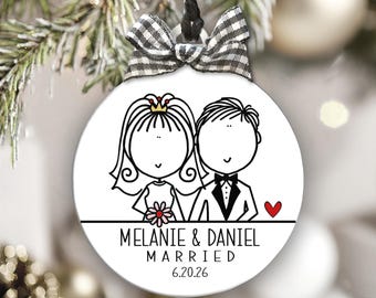 Personalized Wedding Ornament Mr & Mrs Gift Custom Newlywed Keepsake Whimsical Bride Groom Gift