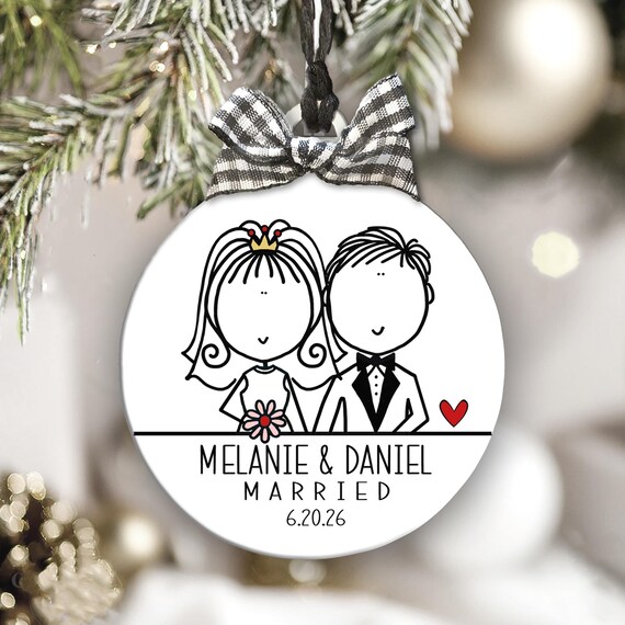 Personalized Wedding Ornament Mr & Mrs Gift Custom Newlywed Keepsake Whimsical Bride Groom Gift