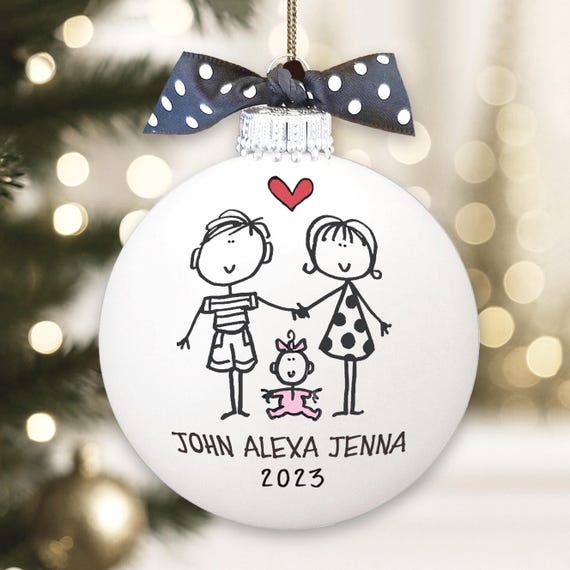 Hand Painted Custom Family Ornament, New Parents Keepsake, Baby's 1st Christmas Family Keepsake