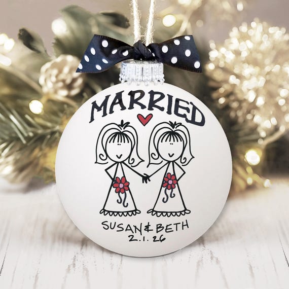2 Brides Married Lesbian Wedding Gift Custom LGBTQ Married Keepsake Same Sex Couple Gift