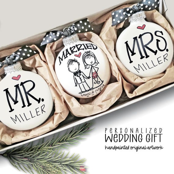 Mr Mrs Personalized Wedding Gift, Married Names Ornament Set, Newlywed Keepsake, Bridal Shower  Present