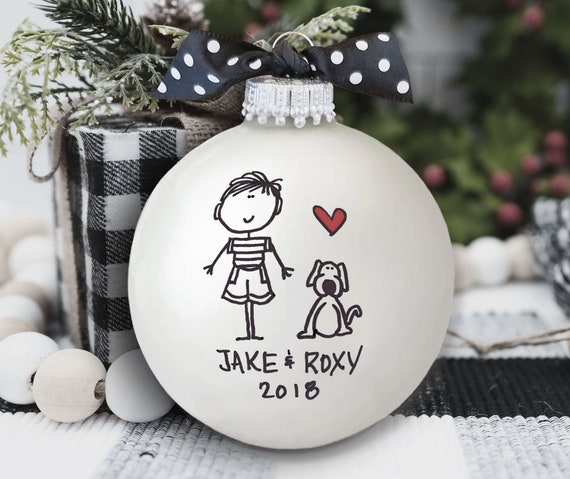 Pet Owner Gift, Boy & Dog Ornament, Hand Painted Dog Ornament, Dog Dad Gift, New Puppy Ornament, Dog Ornament, Personalized Dog Ornament