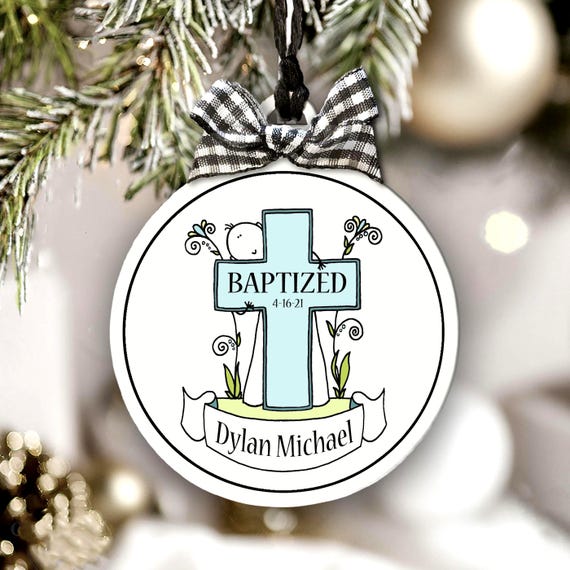 Personalized Baptism Ornament for Boys, Custom Cross Christmas Ornament