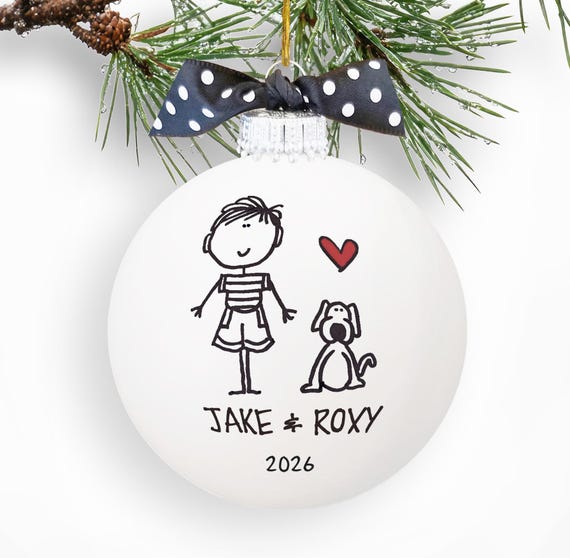 Personalized Pet Owner Gift Hand-Painted Boy and Dog Ornament