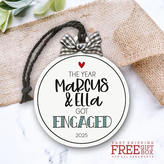 Christmas Ornament for Engaged Couples - Personalized Engagement Gift - Handmade Engagement Keepsake