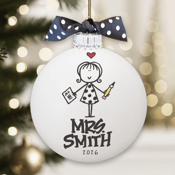 Personalized Teacher Ornament, Hand Painted Name and Year Keepsake, Educator Gift from Student, First Year Teachar Gift