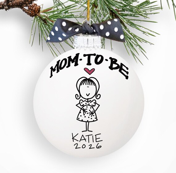 Pregnancy Ornament Personalized Expectant Mother Gift Keepsake New Baby Christmas Ornament Handpainted Glass Ball