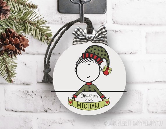 Child Gift, Elf Ornament, Grandson Ornament, Kid Christmas Ornament, Custom Toddler Ornament, Boy Elf Ornament, Personalized Child Ornament