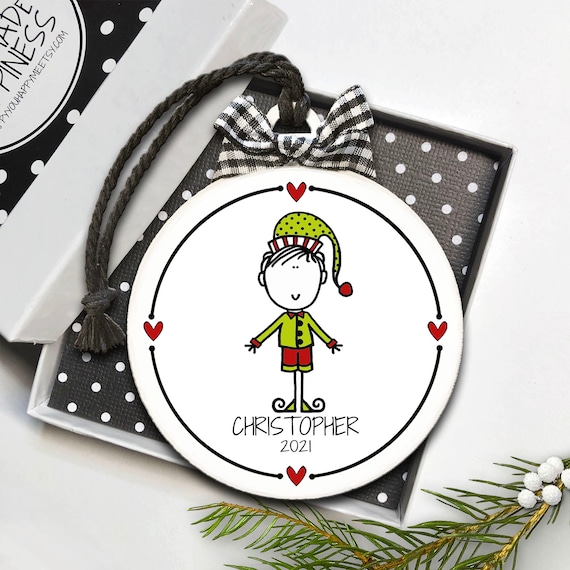 Child Gift, Elf Ornament, Grandson Ornament, Kid Christmas Ornament, Custom Toddler Ornament, Boy Elf Ornament, Personalized Child Ornament