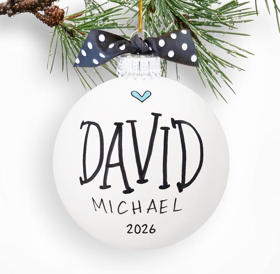 Personalized Boy Name Ornament 2026 Custom Baby Name Keepsake Gift Hand Painted Glass Ball