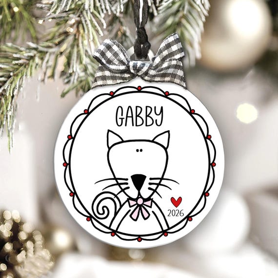 Personalized Cat Ornament, Cat Mom Gift, Kitten Keepsake, Pet Owner Holiday Decoration