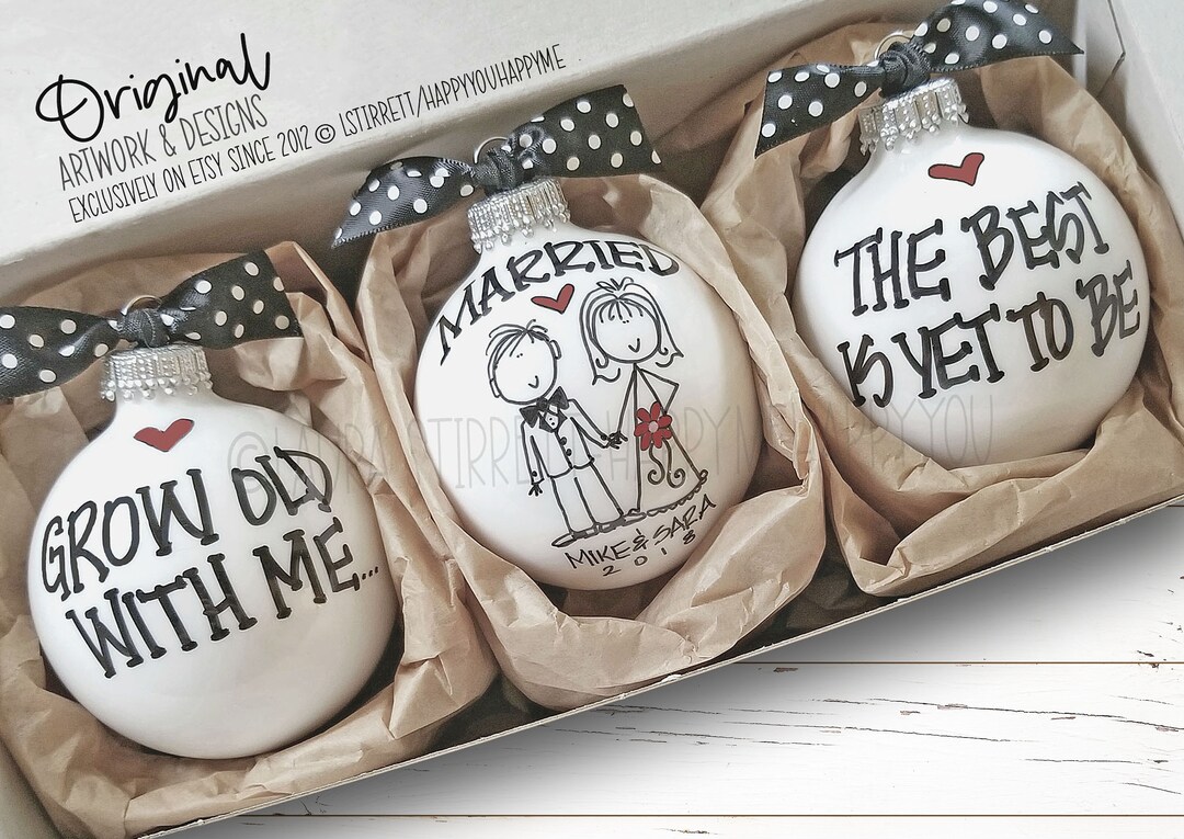 Wedding Gift Gift for Couple Married Ornament Set Newlywed - Etsy
