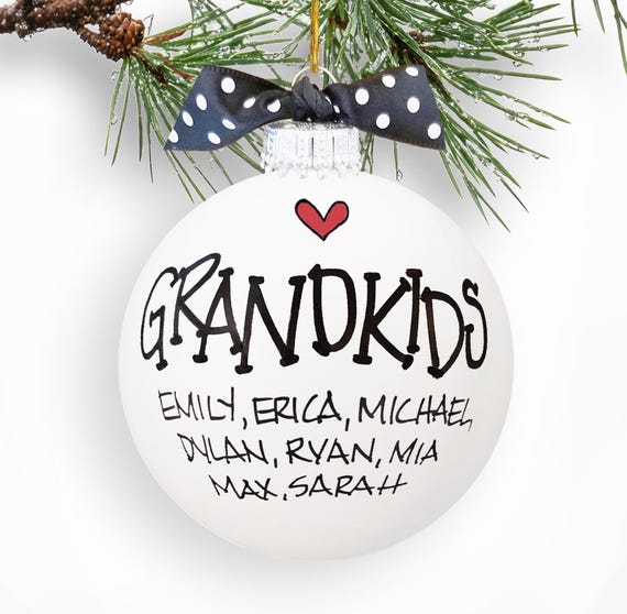 Personalized Grandkids Ornament, Hand-Painted Glass Keepsake, Gift for Grandparents