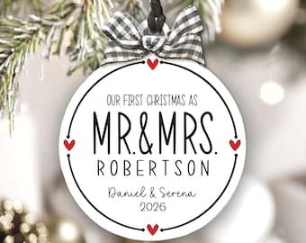 Custom First Christmas Married Ornament MR MRS Personalized Wedding Keepsake Bridal Shower Gift