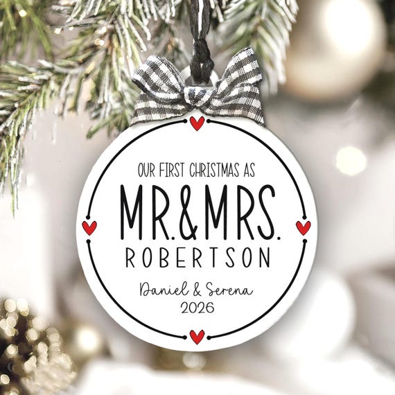 Custom First Christmas Married Ornament MR MRS Personalized Wedding Keepsake Bridal Shower Gift