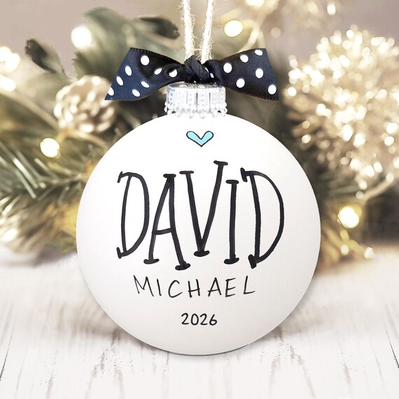 Personalized Boy Name Ornament 2026 Custom Baby Name Keepsake Gift Hand Painted Glass Ball