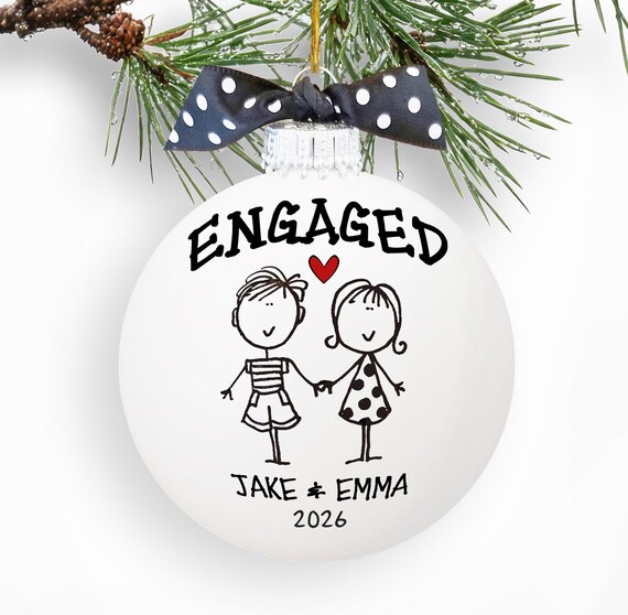 Personalized Engagement Gift, Engaged Couple Ornament, Newlywed Keepsake, Bridal Shower Present