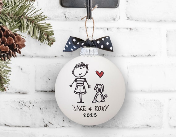 Pet Owner Gift, Boy & Dog Ornament, Hand Painted Dog Ornament, Dog Dad Gift, New Puppy Ornament, Dog Ornament, Personalized Dog Ornament