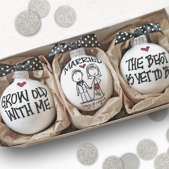 Custom Wedding Ornament  Gift Set, Bride Groom Gift for Wedding Engagement Bridal Shower Newlyweds, Unique Personalized Just Married Gift