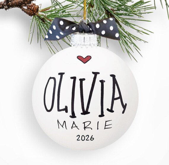 Personalized Boy Name Ornament 2026 Custom Baby Name Keepsake Gift Hand Painted Glass Ball